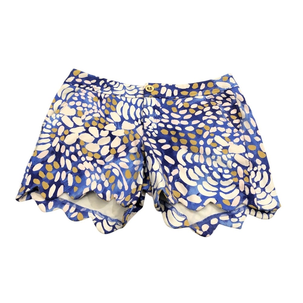 Lilly Pulitzer Buttercup Shorts Womens 0 Blue Scalloped Hem Floral 27897